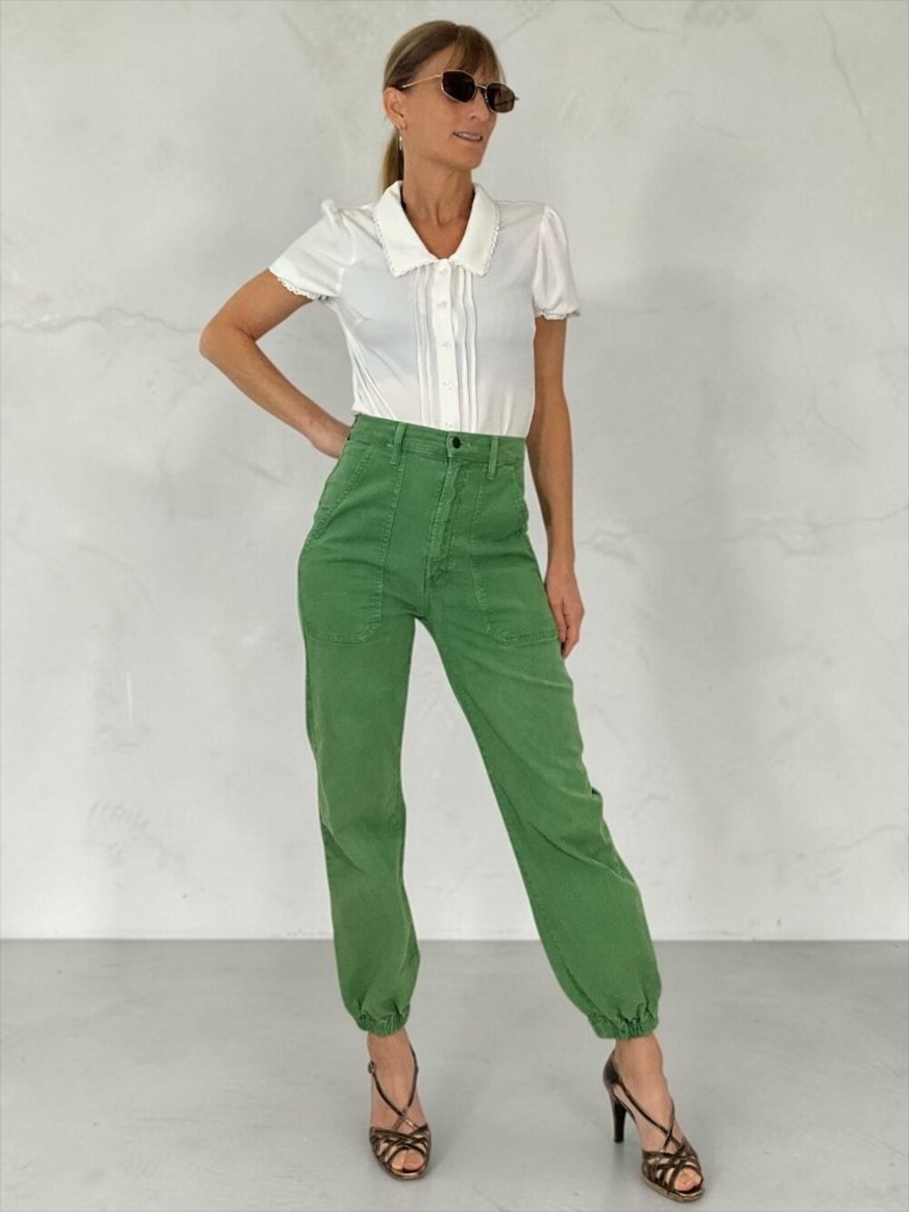 MOTHER The Wrapper Patch Springy Ankle Pant 24 Army Green Jogger